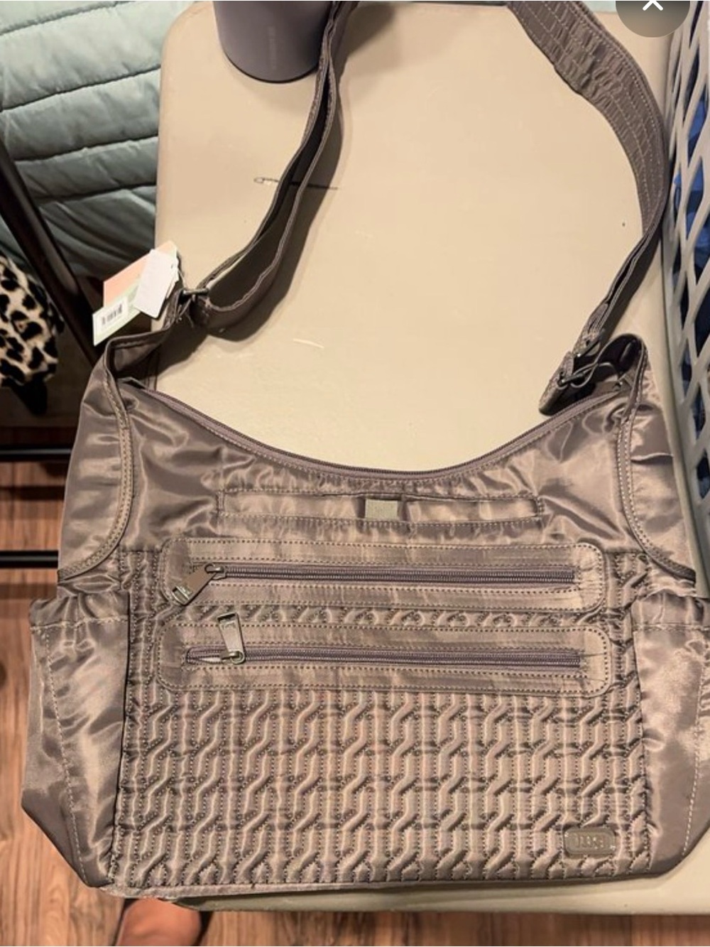 Baggallini Quilted Nylon Crossbody Bag in Taupe